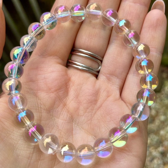 Natural Stone Gem Bracelet 7 inch Stretch-Aqua Aura Quartz