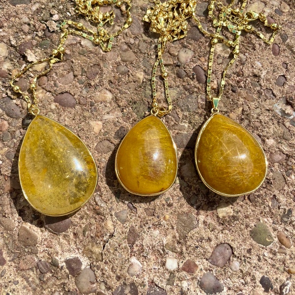 Collier quartz guérisseur doré pendentif goutte d'eau pierre naturelle cadeau pour elle bijoux de sorcellerie pour femmes bijoux de guérison en cristal