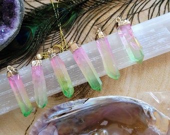 Rainbow Aura quartz pendant necklace crystal healing witchy jewellery gift for him or her
