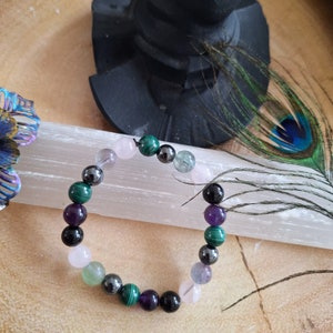 Empath Bracelet crystal healing natural stone protection with Rose Quartz, Malachite, Hematite, Fluorite, Amethyst and Black Tourmaline