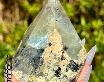 Green Moonstone Garnierite Tower Point Half Polished Raw Crystal Healing Natural Stone Decor 380g