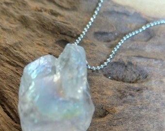 Angel Aura quartz pendant necklace raw Stone Crystal healing natural Stone -  Master Healer, Amplifier, Creativity, Attunement, Romance