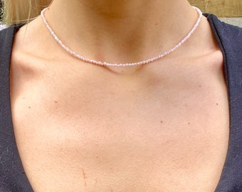 Pink opal choker necklace minimalist crystal healing natural stone