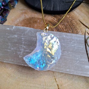 Angel Aura quartz moon pendant necklace celestial crystal gift for her witchy jewellery for women