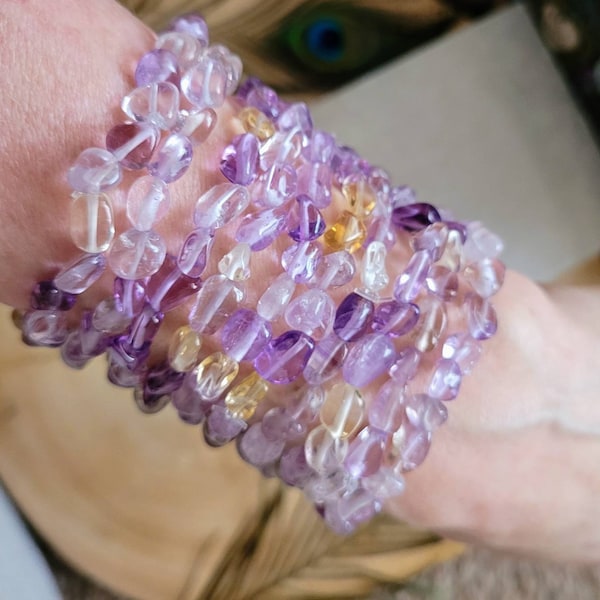 Bracelet amétrine pépite cristal guérison pierre naturelle empiler bijoux stretch