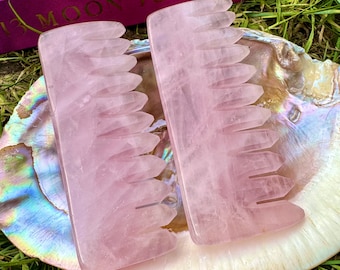 Rose Quartz Gua Sha Comb: Natural Crystal Scalp Massage Tool