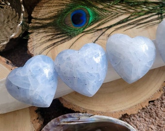 Blue Calcite Heart Crystal healing natural stone witchy room decor throat chakra