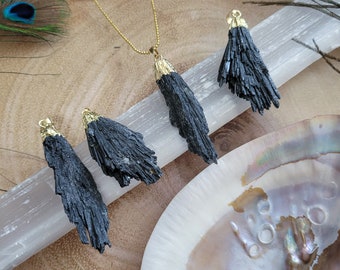 Raw black kyanite pendant necklace witchy jewellery gift for him or her protection jewelry for men or women