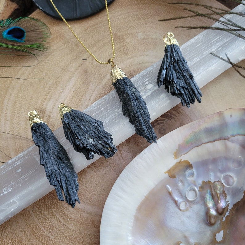 Raw black kyanite pendant necklace witchy jewellery gift for him or her protection jewelry for men or women image 2
