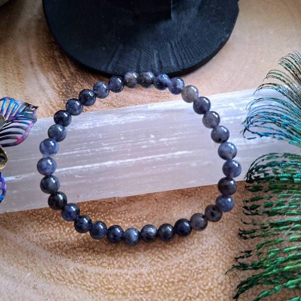 iolite bracelet crystal healing natural stone stacking stretchy jewellery gift for him or her