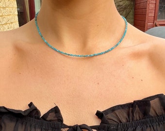 Apatite choker necklace minimalist faceted beads crystal healing natural Stone