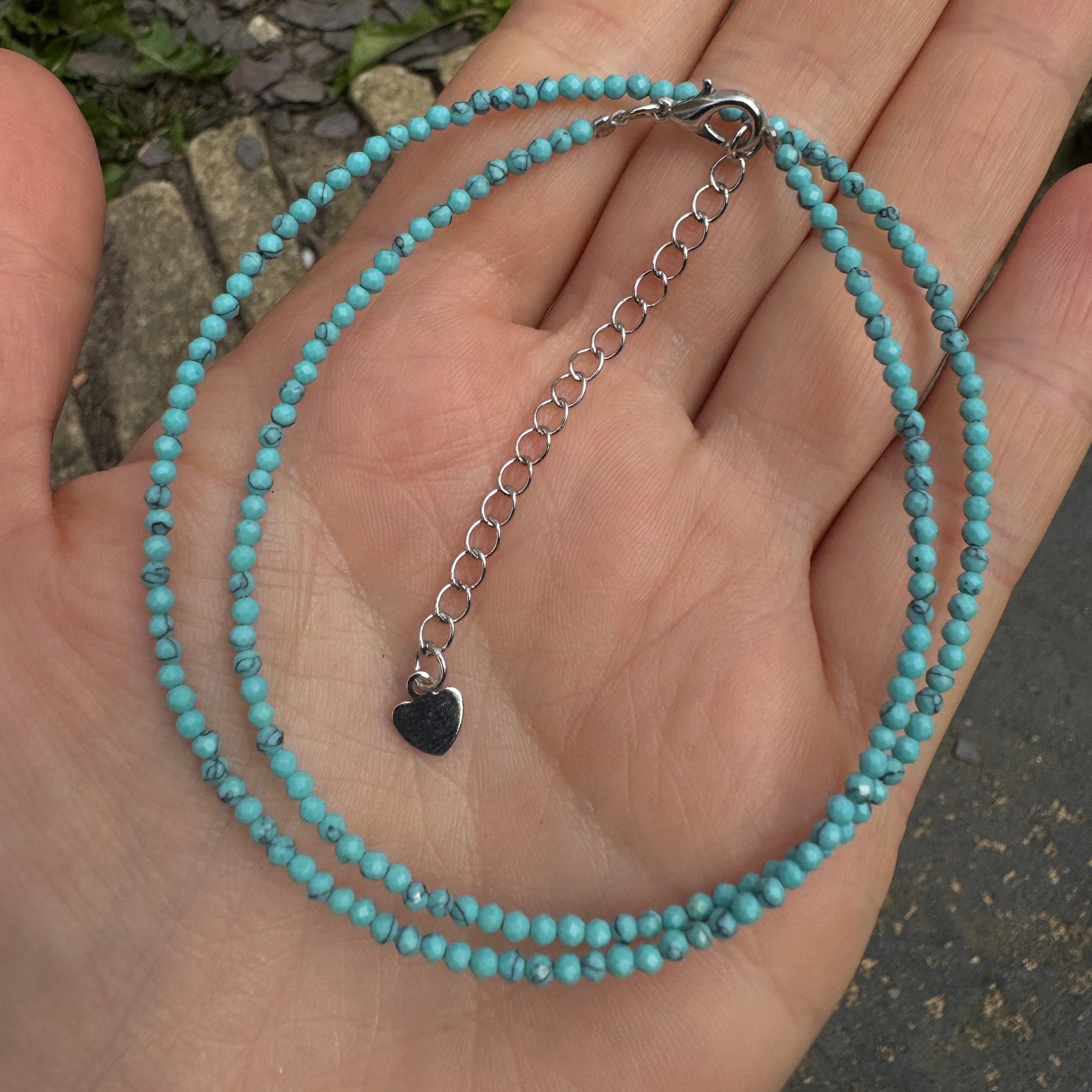 Collier Ras De Cou En Howlite Turquoise - Perles 8mm - Pierre Naturelle Bien-être & Stabilité