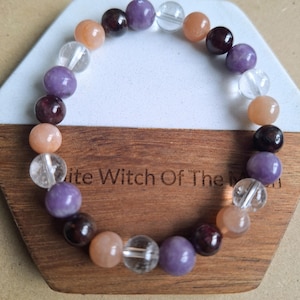 Menopause Crystal Bracelet: Red Garnet, Lepidolite, Moonstone, Quartz