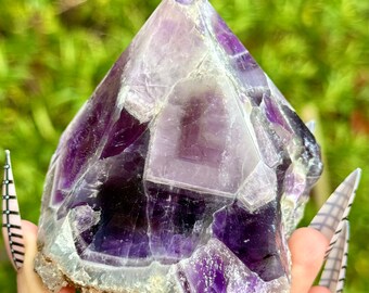 Dream Chevron Amethyst Tower Polished Point Raw Natural Stone Crystal Healing Home Decoration 440g