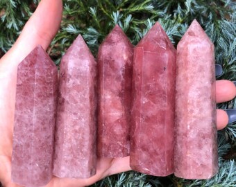 Strawberry Quartz Tower polished home decor crystal healing natural stone witchy gift for her