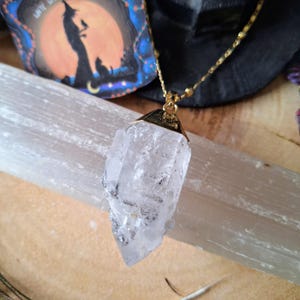 Raw Herkimer Diamond Pendant Necklace: Gold Electroplated Crystal Healing image 6