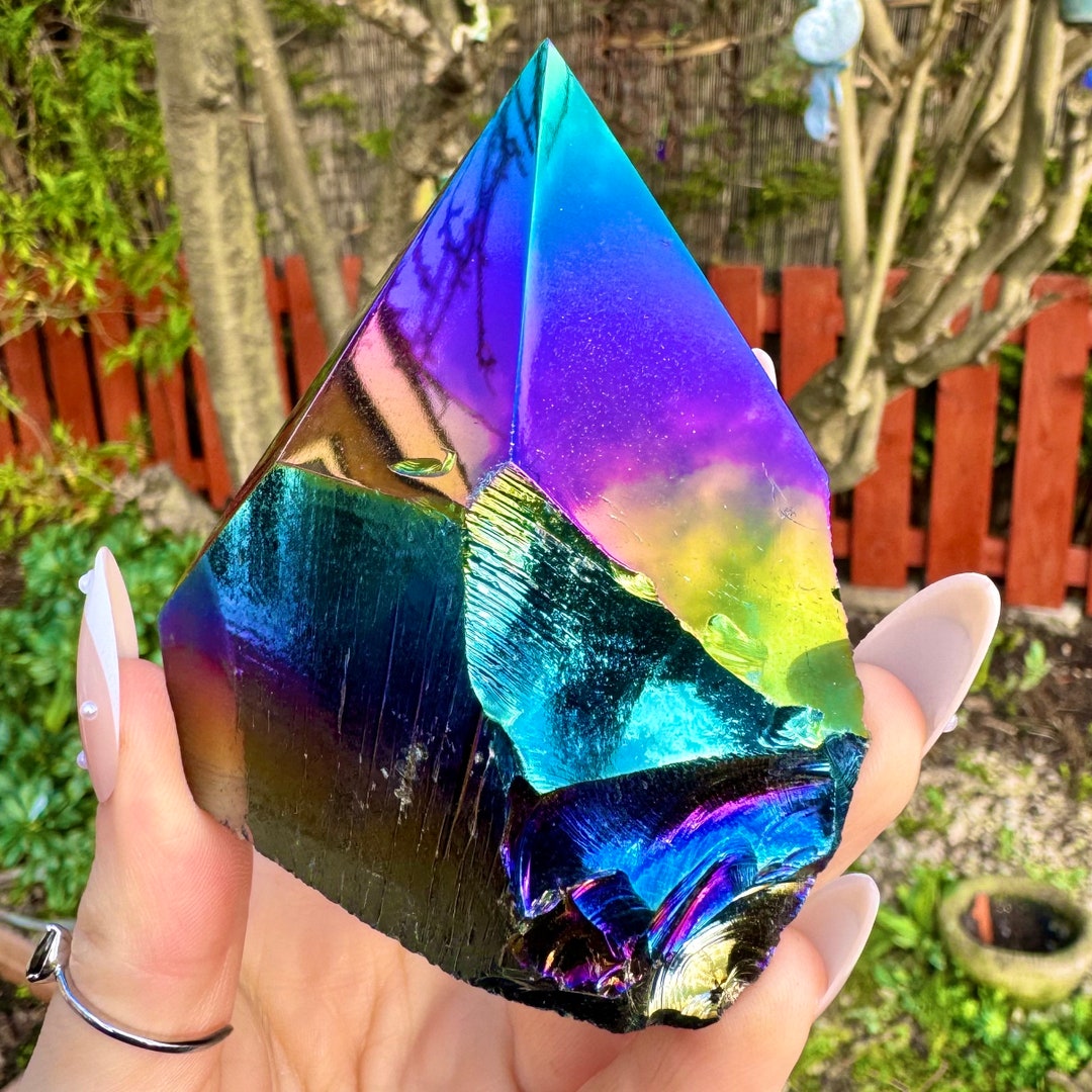 Black Obsidian Aura Half Polished Point Towers - Courage, Strength ...