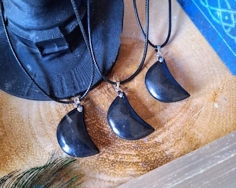 shungite moon pendant necklace crystal healing emf protection witchy jewellery gift for him or her jewelry for men or women