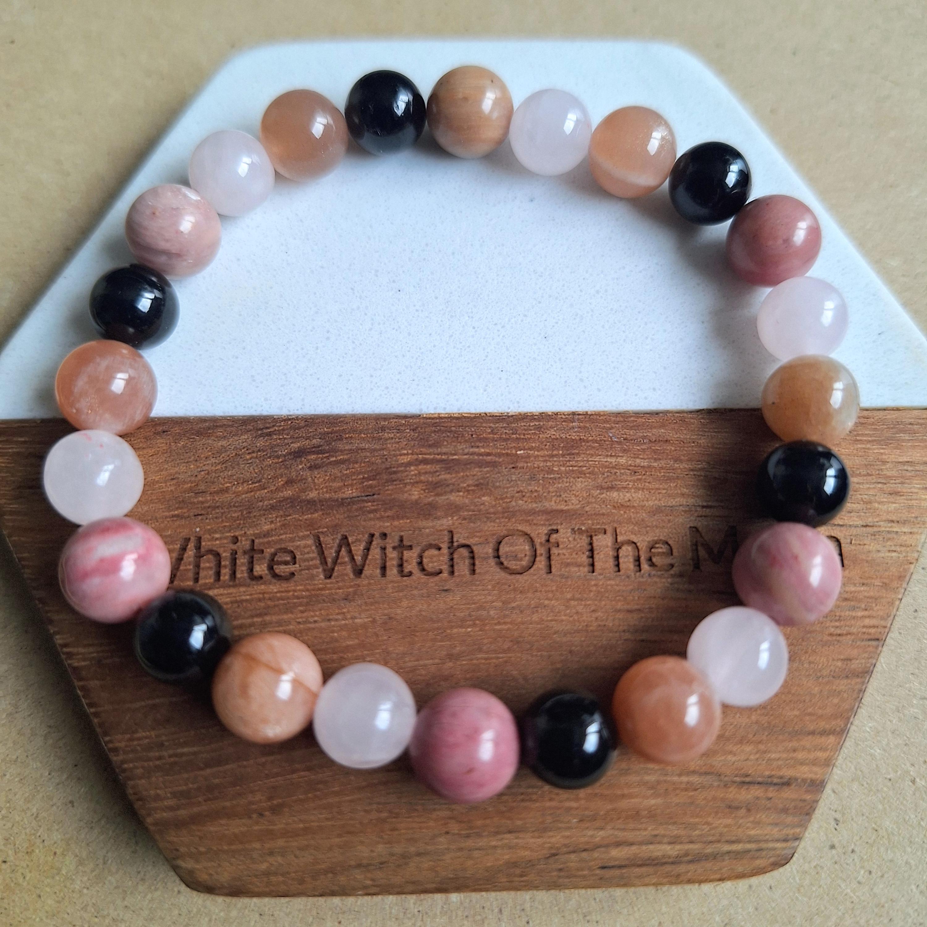 Self Love Crystal Bracelet: Rose Quartz, Rhodonite, Tourmaline, Moonstone