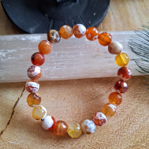Red fire agate bracelet natural stone crystal healing stretchy stacking sacral chakra
