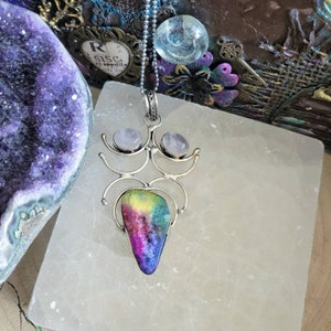 Rainbow Solar Quartz & Rose Quartz Pendant: 925 Silver Crystal Necklace
