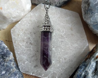 Amethyst point necklace natural stone point for men and women - Emotional Balance, Psychic Ability, Calming, Dream Interpretation
