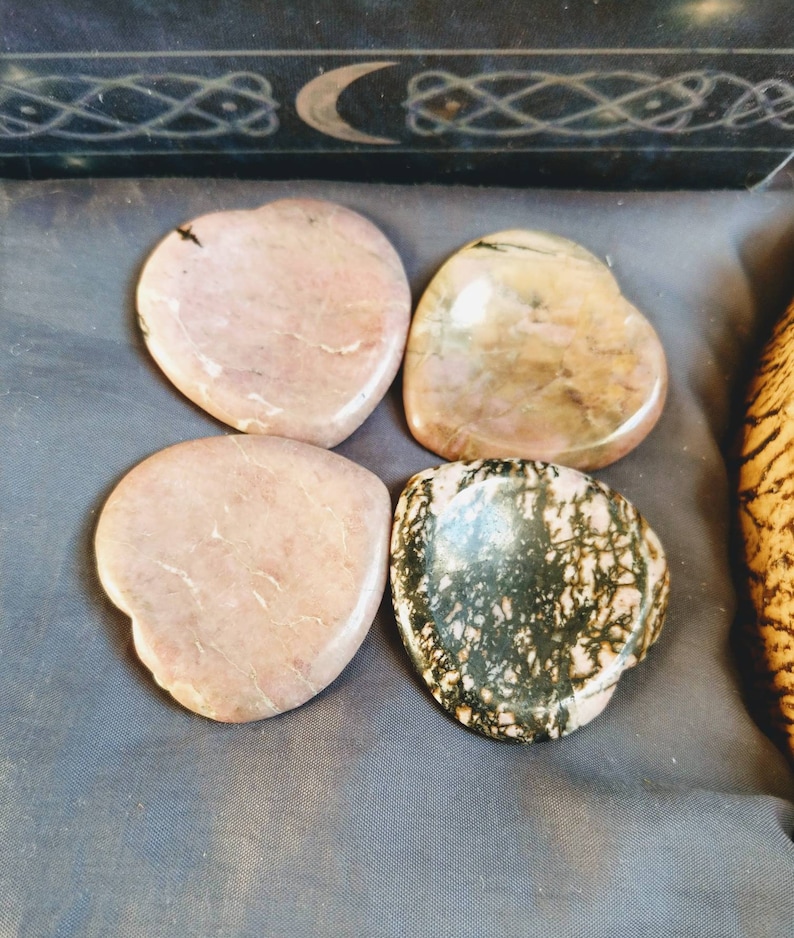 Rhodonite heart shaped worry stone crystal healing full of energy