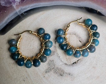 Apatite hoop earrings crystal healing natural stone