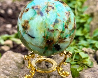 Chrysocolla Phoenix Stone Sphere Crystal Ball Home Decor Natural Stone Ornament with Stand 320g