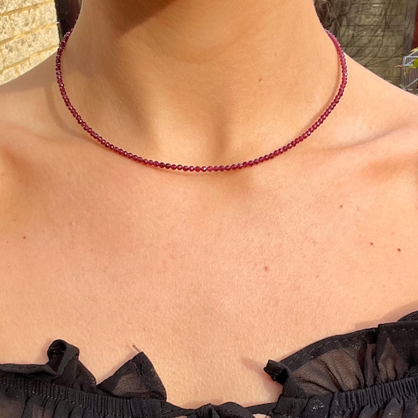 Red garnet choker necklace minimalist crystal healing natural stone