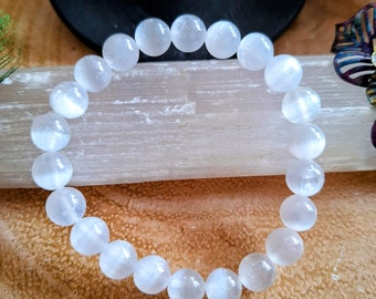 Selenitkristallarmband: Naturstenshälsning, Stretchstapling