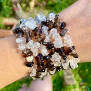 Smoky Quartz and Clear Quartz chip bracelet crystal healing natural stone jewellery