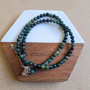 Green moss agate choker necklace minimalist crystal healing natural stone
