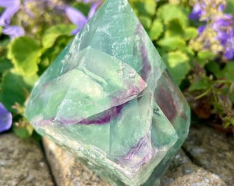 Rainbow Fluorite Tower Half Polished Point Raw Crystal Natural Stone Home Decor 315g