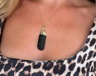 Raw Black Tourmaline Pendant: Protection Necklace Grounding Jewellery