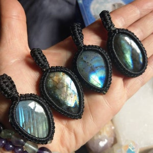 labradorite macrame necklace pendant  crystal healing magic stone