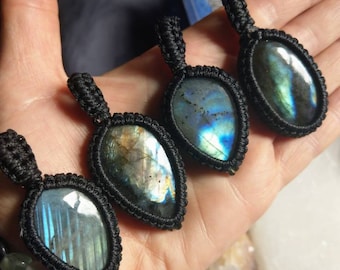 labradorite macrame necklace pendant  crystal healing magic stone