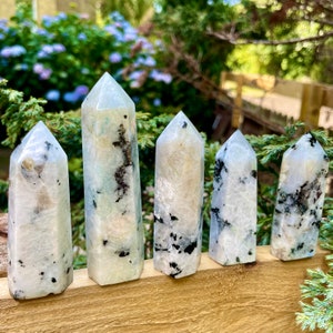 Rainbow Moonstone tower point natural stone crystal healing witchy home decoration gift for women