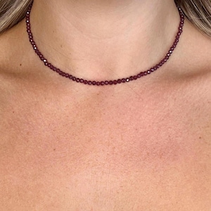 Red garnet choker necklace minimalist crystal healing jewellery gift for her