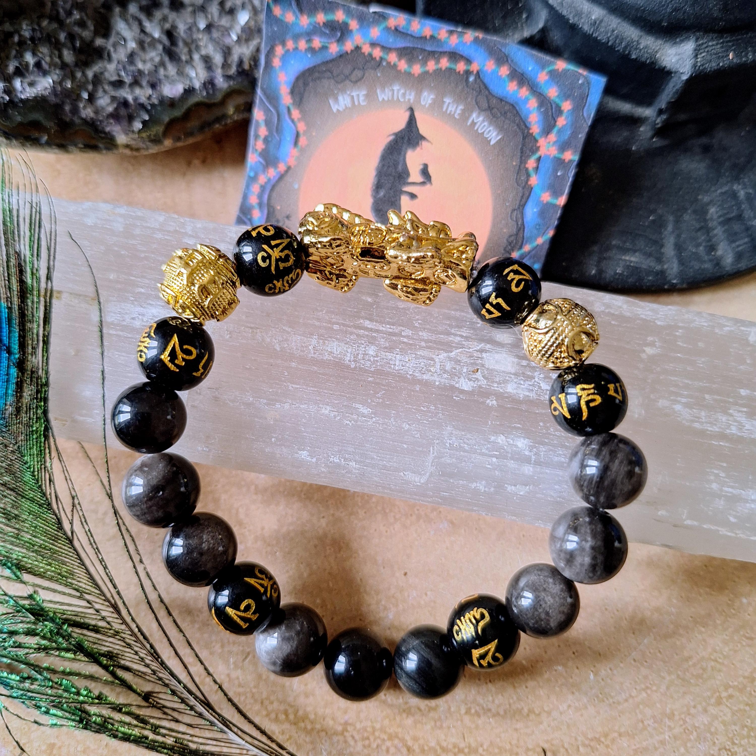 Pixiu Bracelet with Black Obsidian natural stone healing jewellery gift for men or women Feng Shui for Wealth and Luck