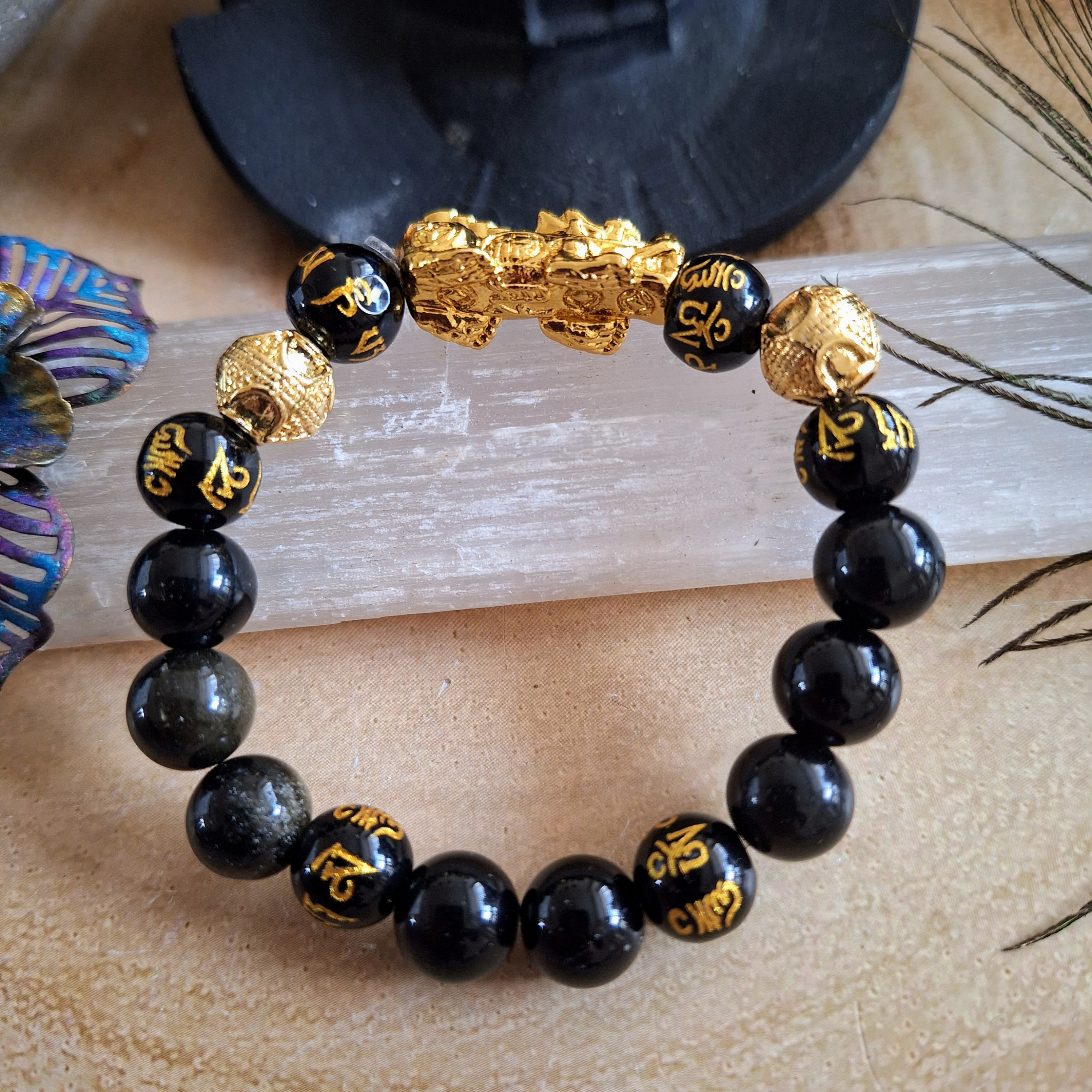 Obsidian Pixiu Lucky Bracelet Men Frosted Buddha Beads - Temu