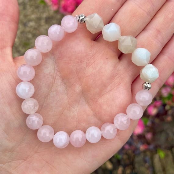 Rose Quartz and Moonstone Bracelet Crystal Healing Natural Stone Self Love and Calming Gemstone Jewellery Etsy