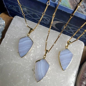 Blue lace agate necklace arrow head pendant crystal healing natural stone