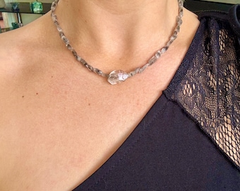 Herkimer Diamond Choker Necklace Raw Crystal Healing Natural Stone Jewellery