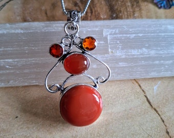 Carnelian and red coral necklace pendant 925 silver gift for him or her witchy jewellery for women or men sacral chakra
