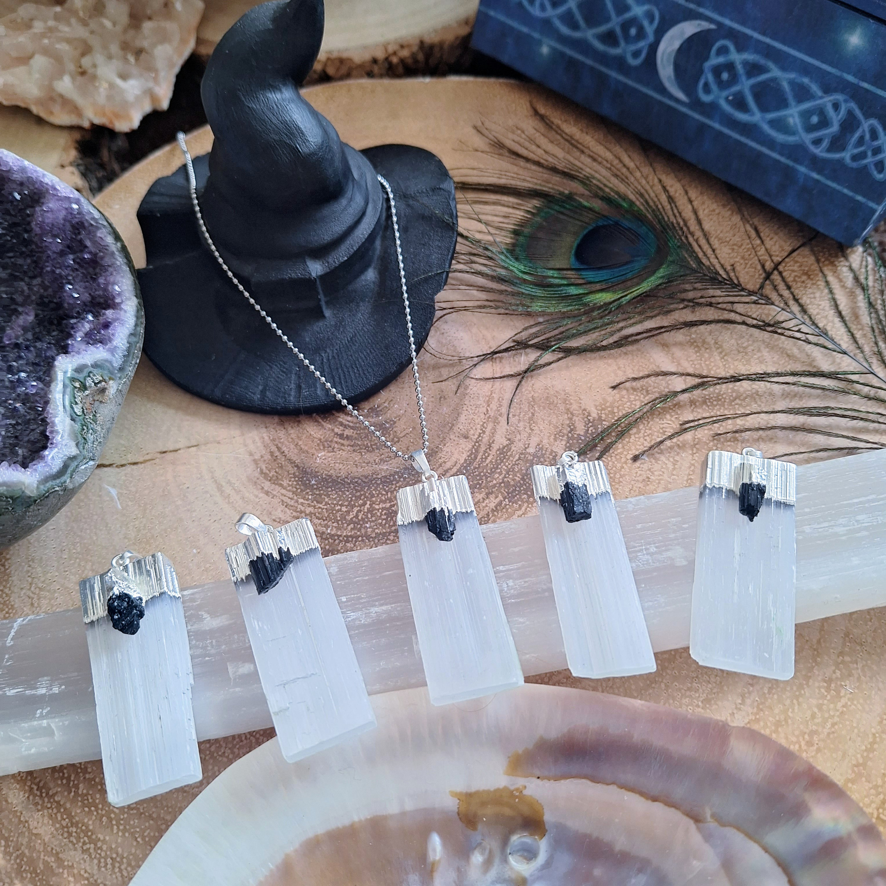 Selenite and black shop tourmaline necklace