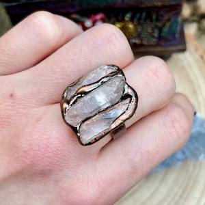 Clear Quartz ring adjustable 3 strip bronze antique style- Master Healer, Aura Protection, Amplifier