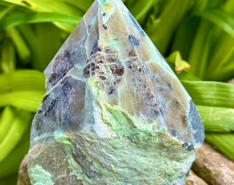 Green Moonstone Garnierite Tower Point Half Polished Raw Crystal Healing Natural Stone Decor 208g