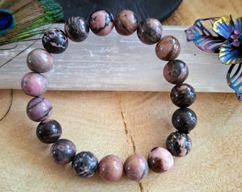 Rhodonite bracelet crystal healing natural stone stretch stacking bracelet gift for him or her heart chakra jewellery