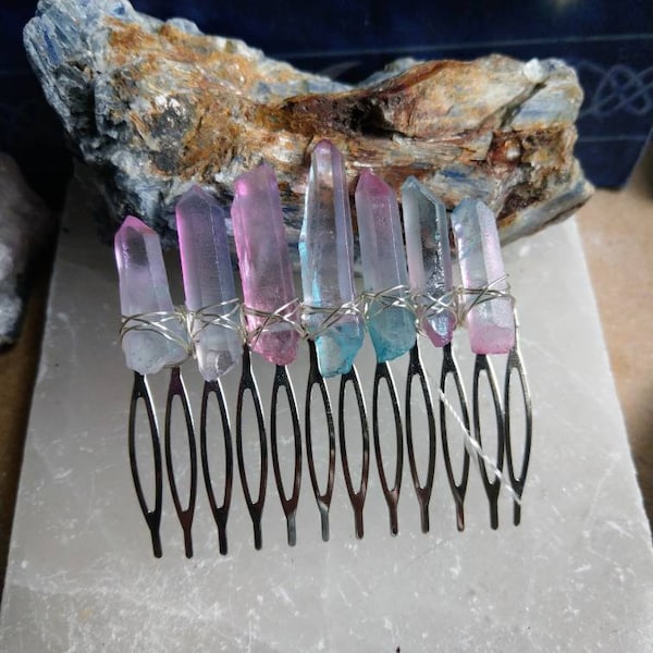 Aura quartz rainbow unicorn hair slide comb clip witchy wedding accessories